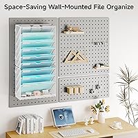 Vista 5 de Lavatino 10-Tier Hanging Wall File Folders Organizer - White Metal Mesh Paper Magazine Document Mail Holder File Organizer for Office School Home