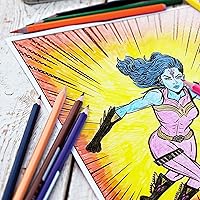 Vista 5 de Lápices de colores de superhéroes – Juego de 12 lápices de parodia con temática de superhéroes con referencias inteligentes con sello de papel