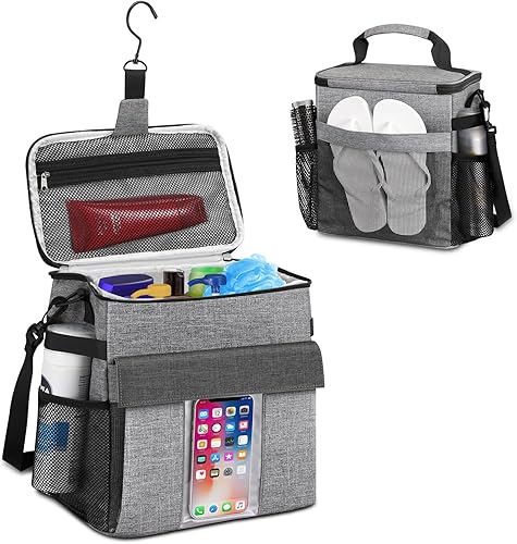 Bolsa de ducha portátil, grande de malla de secado rápido, organizador de ducha colgante con compartimento para zapatos húmedos y secos, para