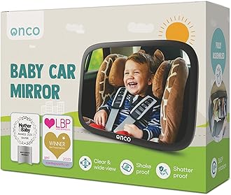 – Onco Baby Car Mirror - 100% Shatterproof & Shakeproof, Award-Winning Car Mirror Baby Rear View, Non-Slip with 360° Rotation, Newborn Essentials