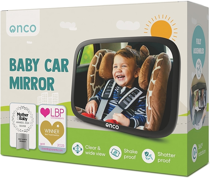 Onco Shatterproof Baby Car Mirror - 360° Rear Facing Safe View