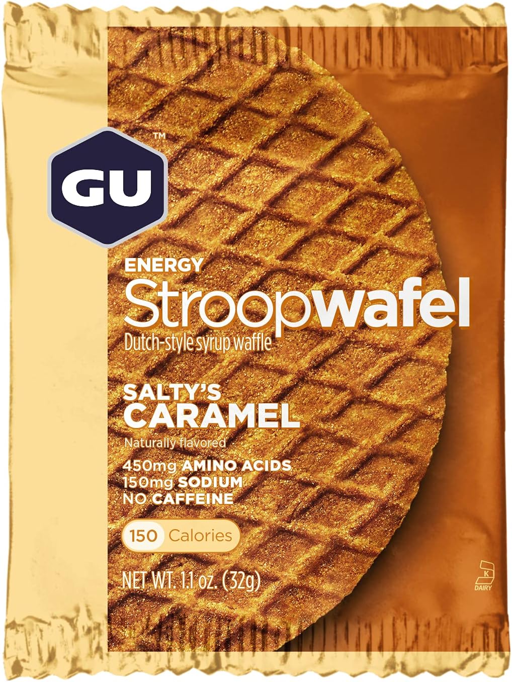 GU Energy Stroopwafels, Salty's Caramel 16 Pack - Dutch Syrup Waffle with Carbs, Amino Acids & Electrolytes - High Energy Snacks for Hiking, Running & Cycling