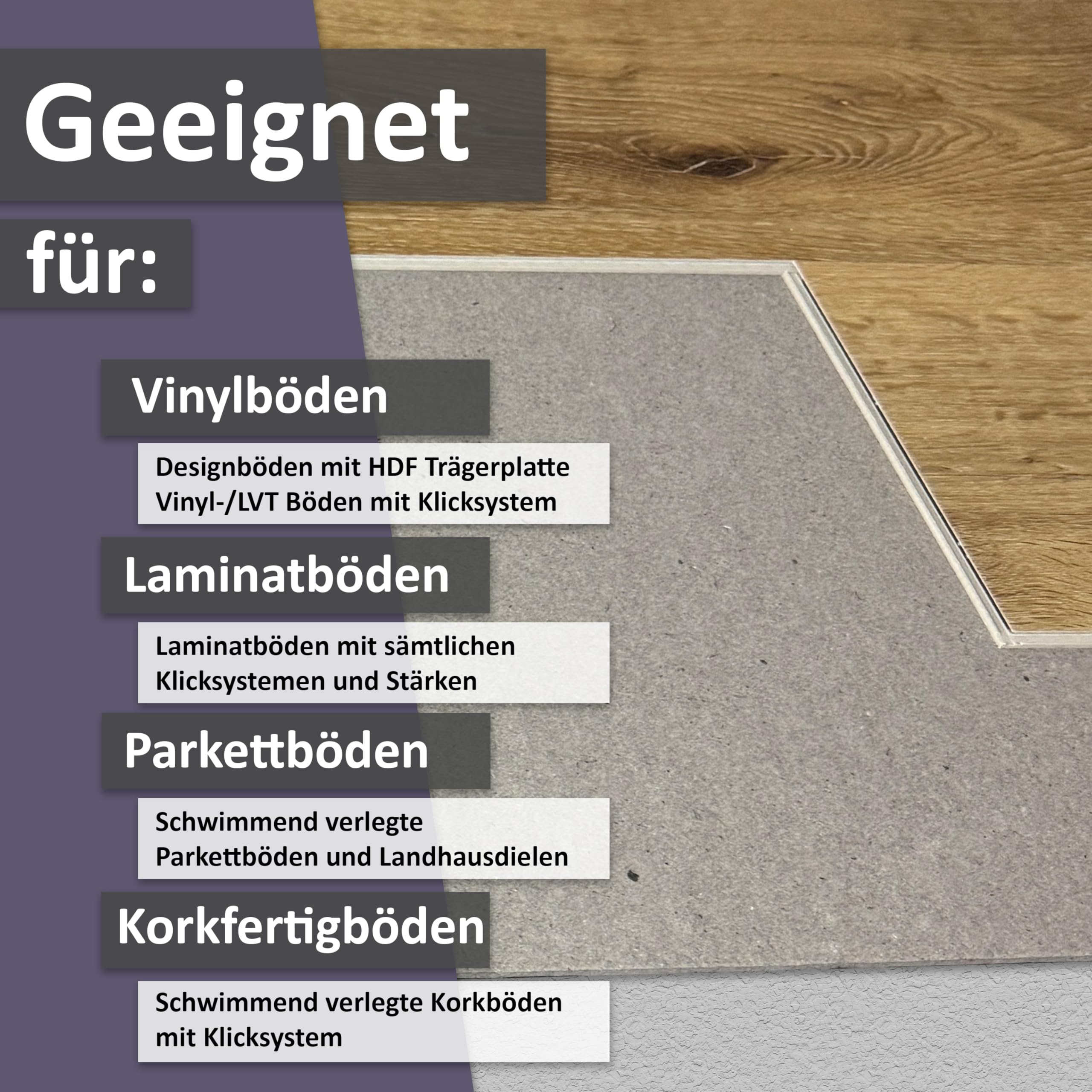 uficell® Vinoboard Akustik Vinyl Trittschalldämmung für Vinyl-/LVT Designböden mit anti-slip Effekt 1,8 mm stark - Die Ideale Unterlage für Vinyl-/LVT Klick Böden (4 Pakete - 28 m²)