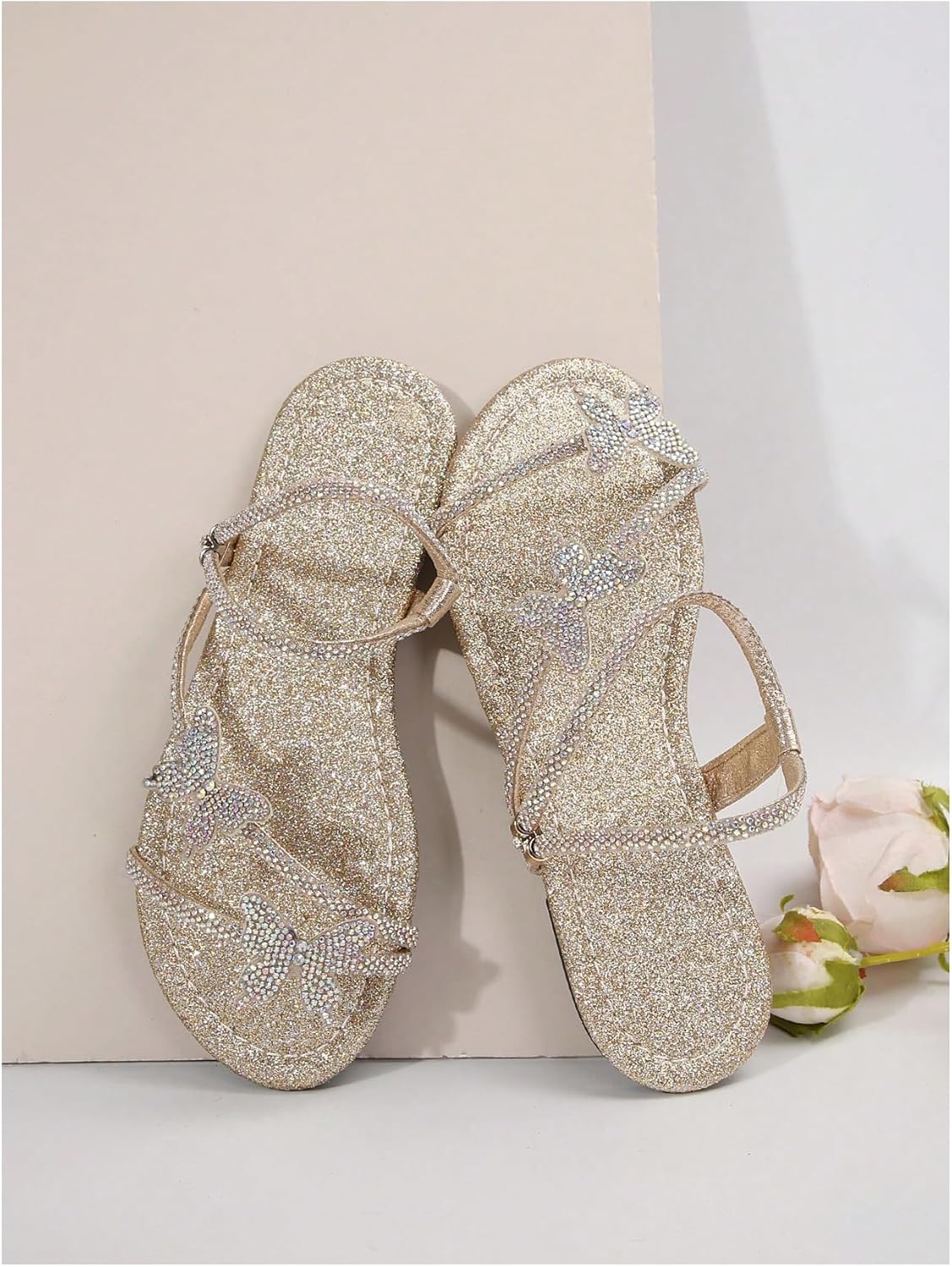Floerns Women's Elegant Rhinestone Butterfly Transparent Elastic Strap Summer Flat Sandals