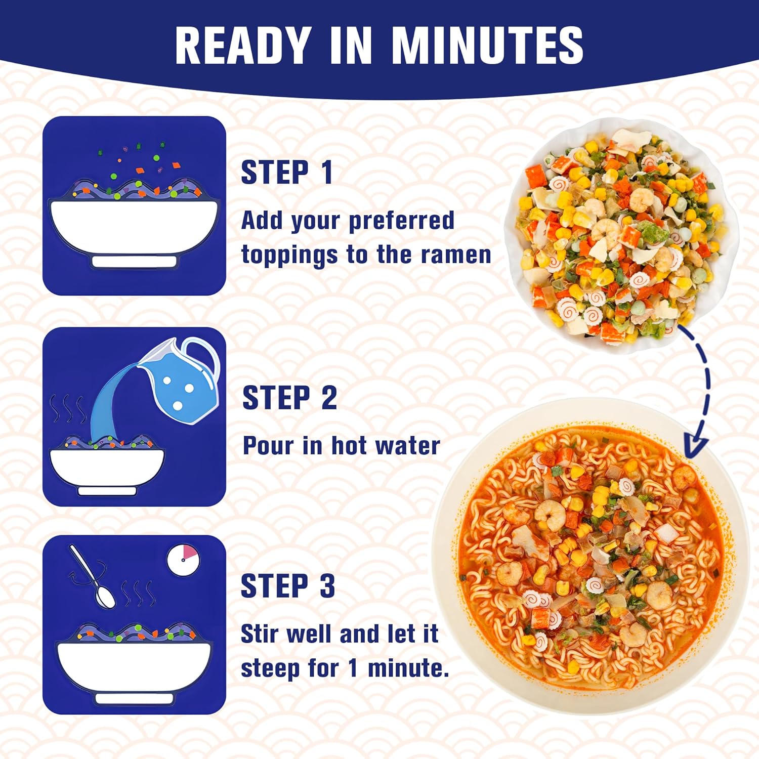Classic Ramen Toppings Seafood Mix 14oz, 12 Ingredient Blend with Shrimp, Squid & Seaweed etc, Dried Ramen Toppings Flavor Rich, Non-GMO, Low Sodium for Ramen, Instant Noodles & Soup Topper