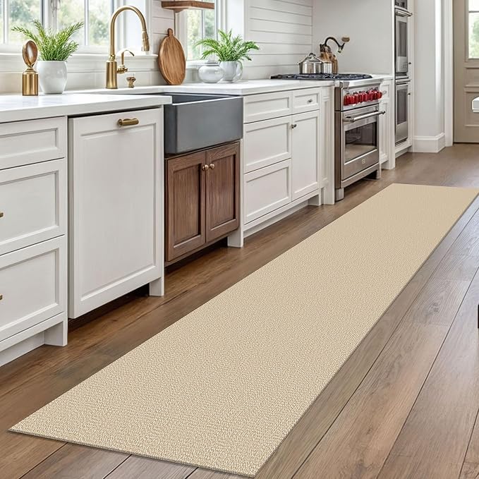 EARTHALL Washable Runner Rug 2x10 Ft Non Slip Runners for Hallways Long Cotton Rubber Backed Kitchen Runner Braided Indoor Floor Carpet Runners for Entryway, Hallway, Kitchen, Send/Beige