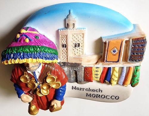 Miniatura 3 de Pequeño vendedor de agua o Gharrib en Marrakech, Marruecos África Atracciones turísticas resina imán refrigerador viajero recuerdo regalo recuerdo