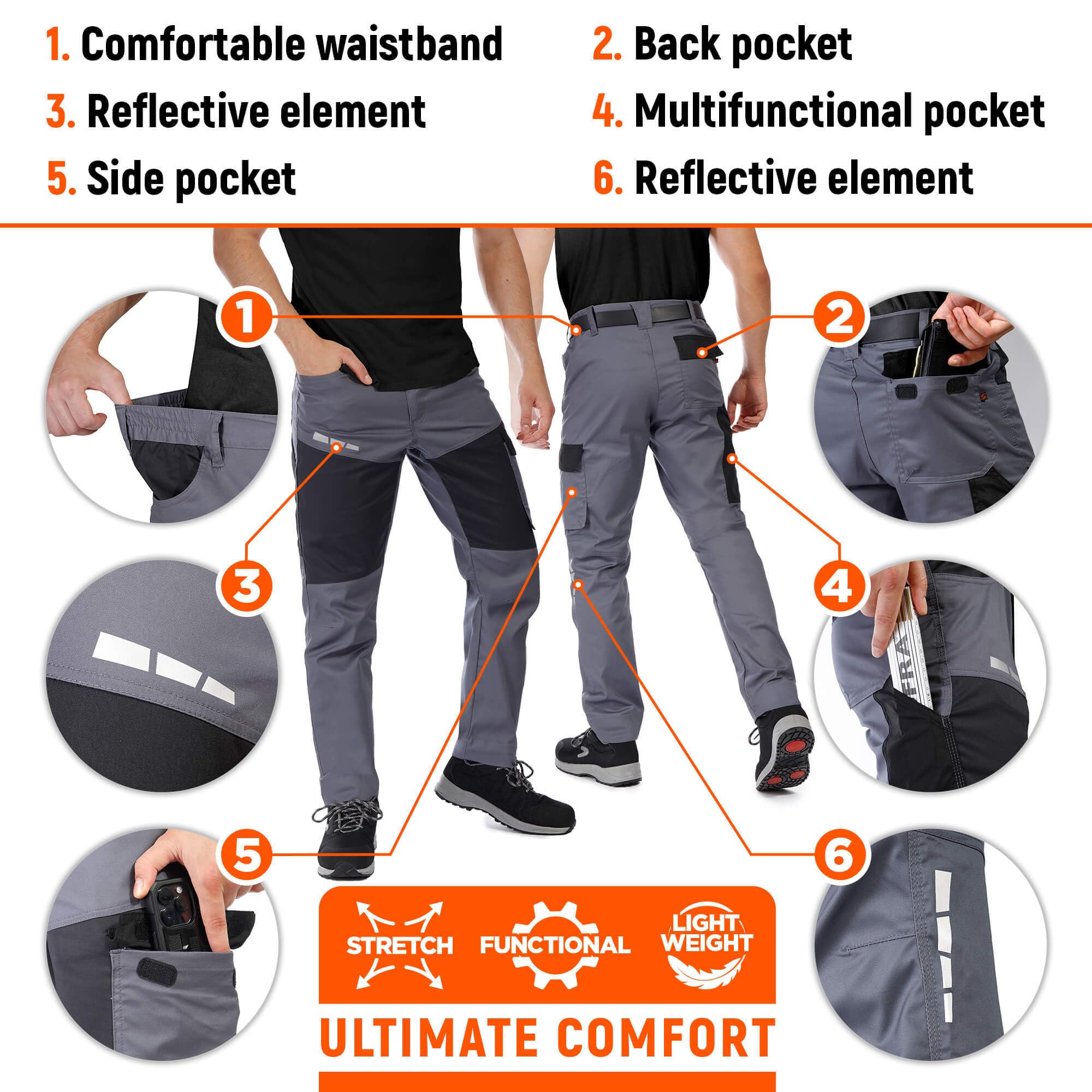 Stenso EOS Pantalones de Trabajo Hombre - Pantalones de Trabajo Elasticos - Pantalón Cargo Hombre
