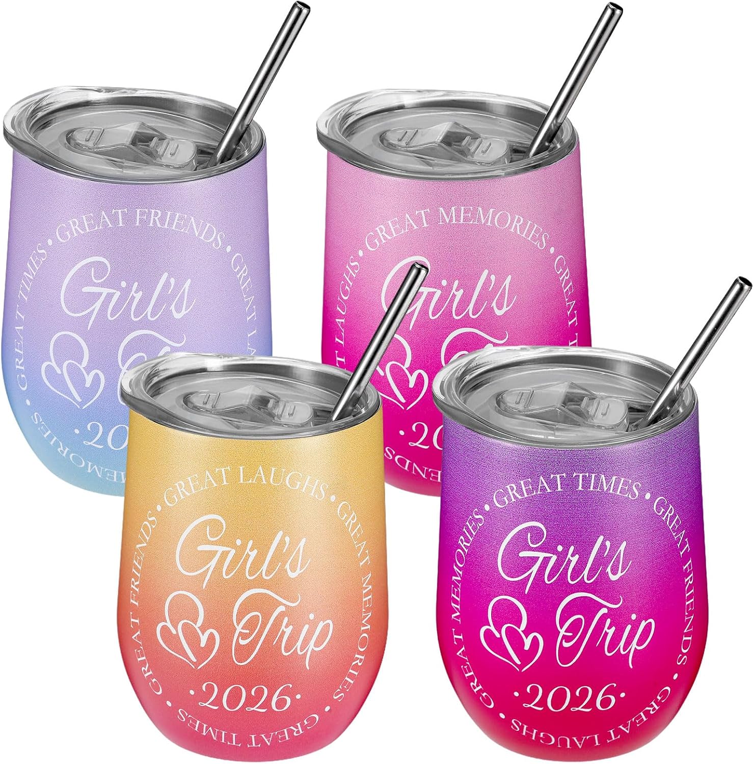 4 Pcs Mini Tumbler Shot Glass for Girls Trip, Girls Trip Gifts Favors for Women Wine Tumbler With Lid, Vacation Gifts for Friends Tumbler, Mini Cup for Friendship Vacation Bachelorette Party