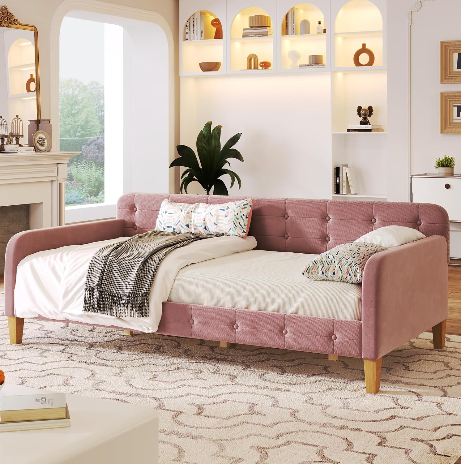 Amazon.com: Gustonhon Twin Size Floor Daybed Frame with Wood Slatted ...