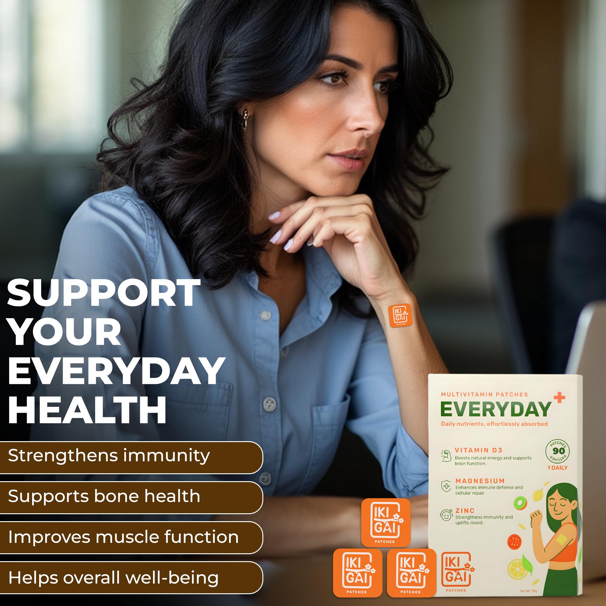 Everyday+ Patches with Vitamin D3, Magnesium, Zinc | Easy-to-Use Skin | Daily Immunity, Bone & Muscle Support | Natural absorption of supplement for better health (90 Patches) — Amazon image 6