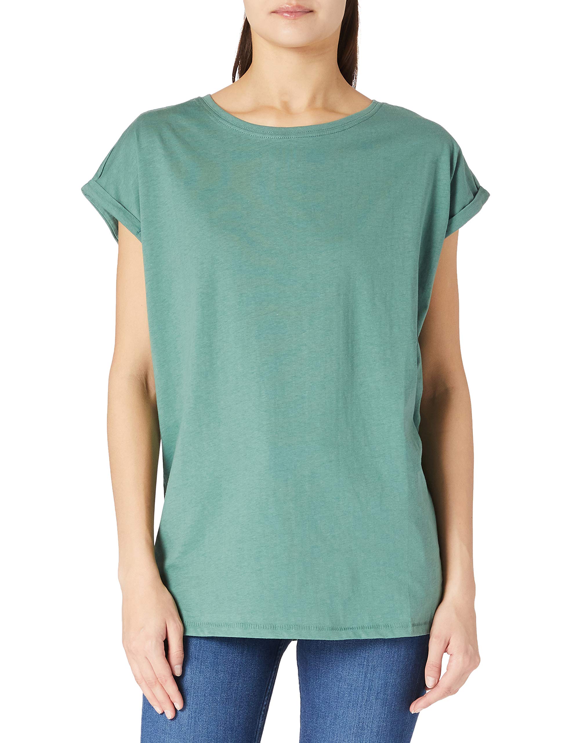 Women's Ladies Extended Shoulder Tee Basic T-Shirt with Capsleeves, Shortsleeve T-Shirt Top with Crew Neck (pack of 1)