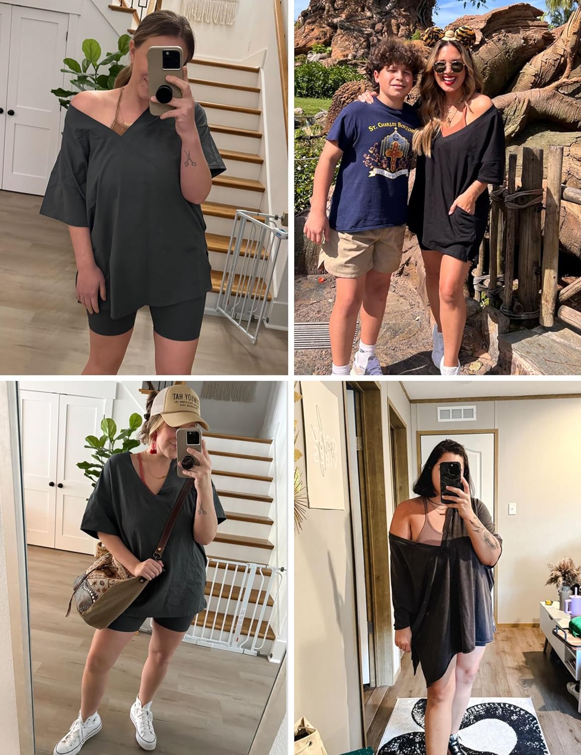 LTSCNRM 2 Piece Outfits for Women Reversible Oversized T Shirt Biker Shorts Sets Workout Tracksuit - Image 6