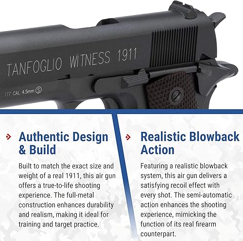 Miniatura 3 de Evike Pistola de aire Tanfoglio Witness Metal Blowback 1911 de 0.177 in (pistola de aire Cal .177)