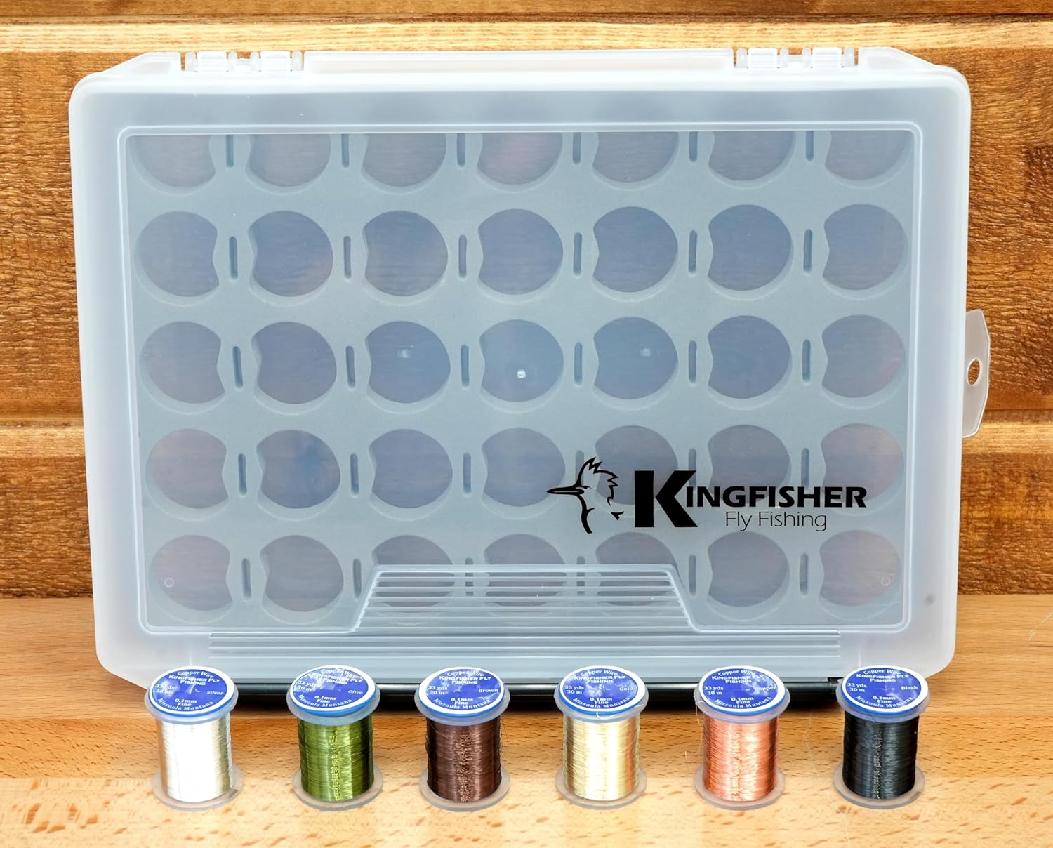 Kingfisher Fly Tying Thread Box with 6 Assorted Copper Wire