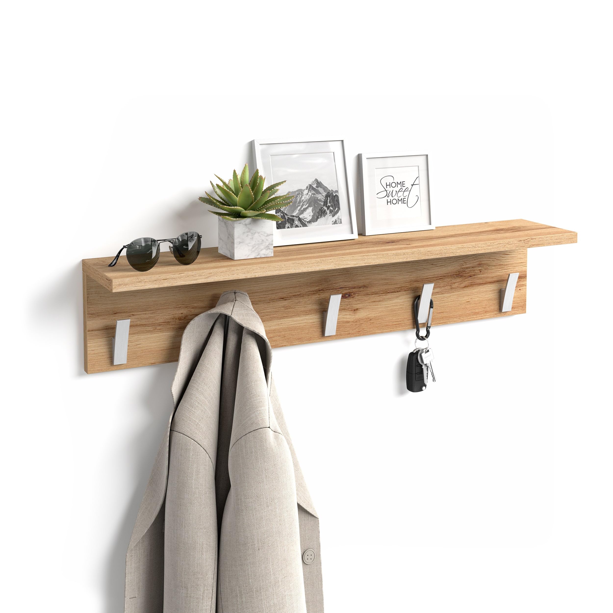 Mobili Fiver, Appendiabiti da parete, Rachele, da 80 cm, Rovere Rustico, Appendiabiti moderno per Bagno, Camera, Ingresso, Made in Italy