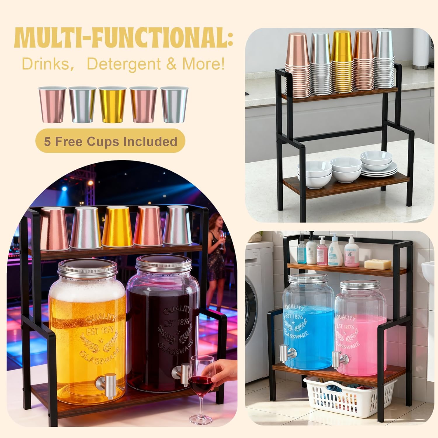 2PCS 1.5 Gallon Drink Dispenser - Glass Beverage Dispenser With Wood Stand and Leakproof Stainless Steel Spigot, Large Drink Dispenser for Parties, Lemonade, Iced Tea, Laundry Detergent Container - Image 5