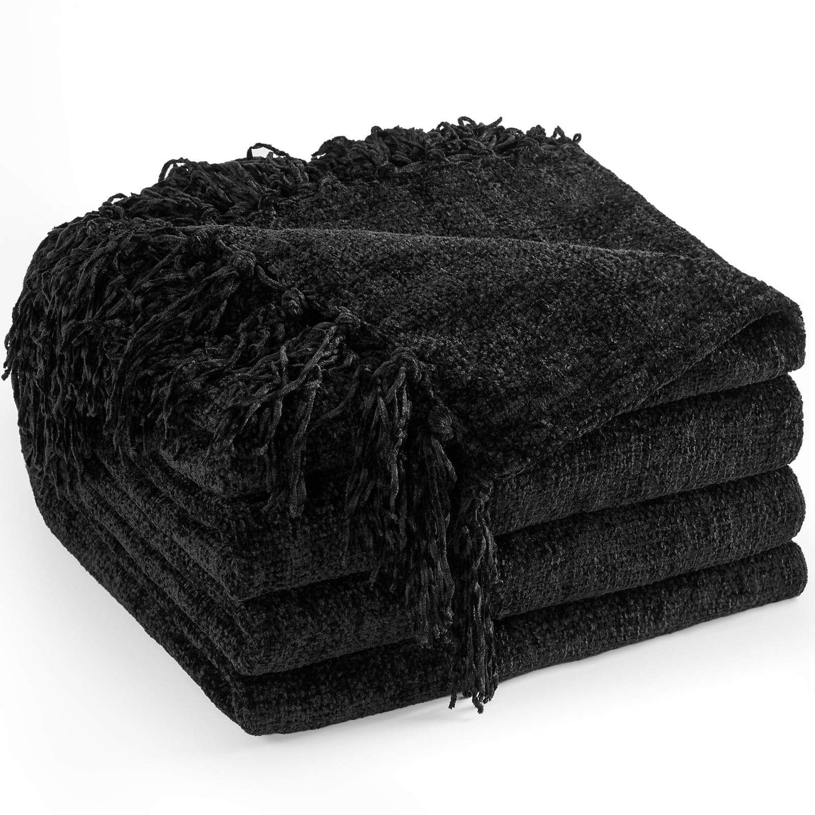 LONG CREATE Chenille Throw Blanket for Couch 60" x 80" Twin, Black — image 1