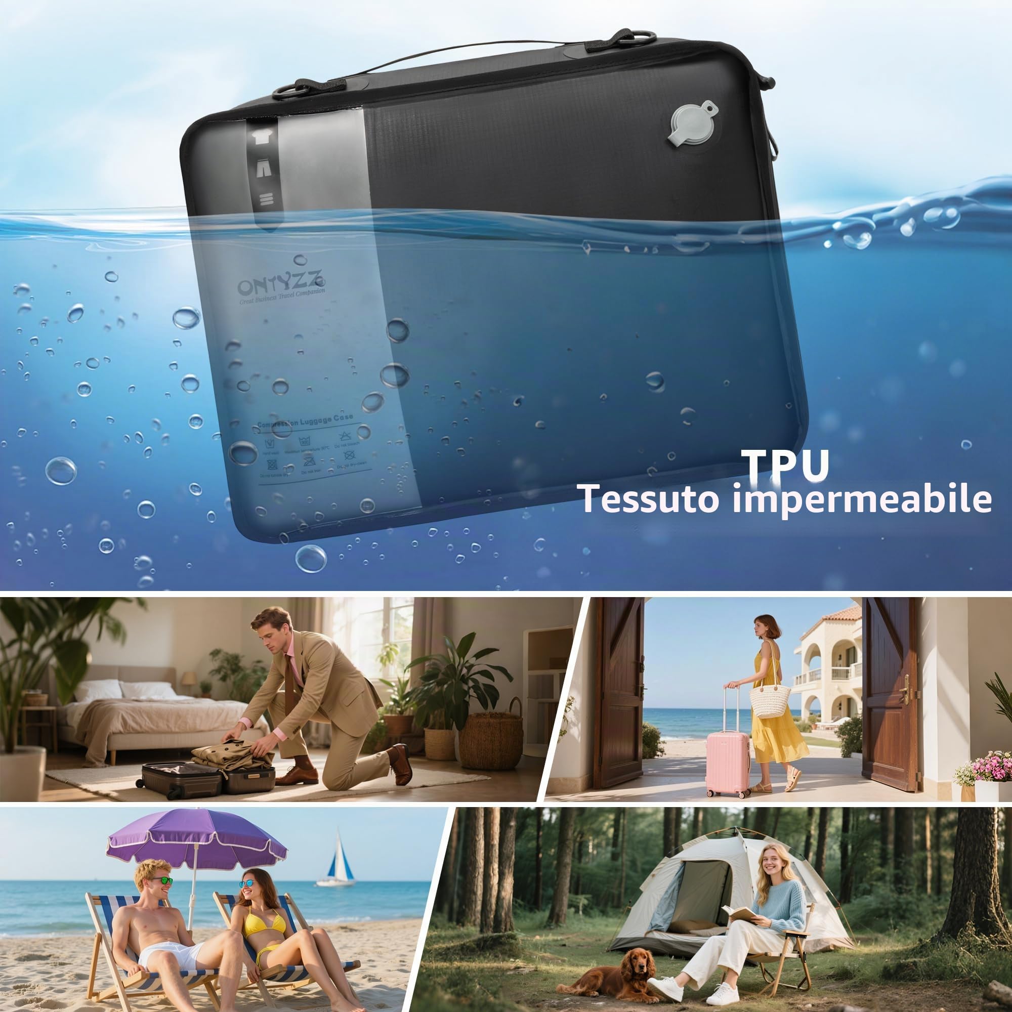 Sacchetti Sottovuoto Vestiti Riutilizzabili TPU Buste Sottovuoto Viaggio con IP67 Cerniera Impermeabile Borse Organizer Cubi di Imballaggio per Viaggi D'affari