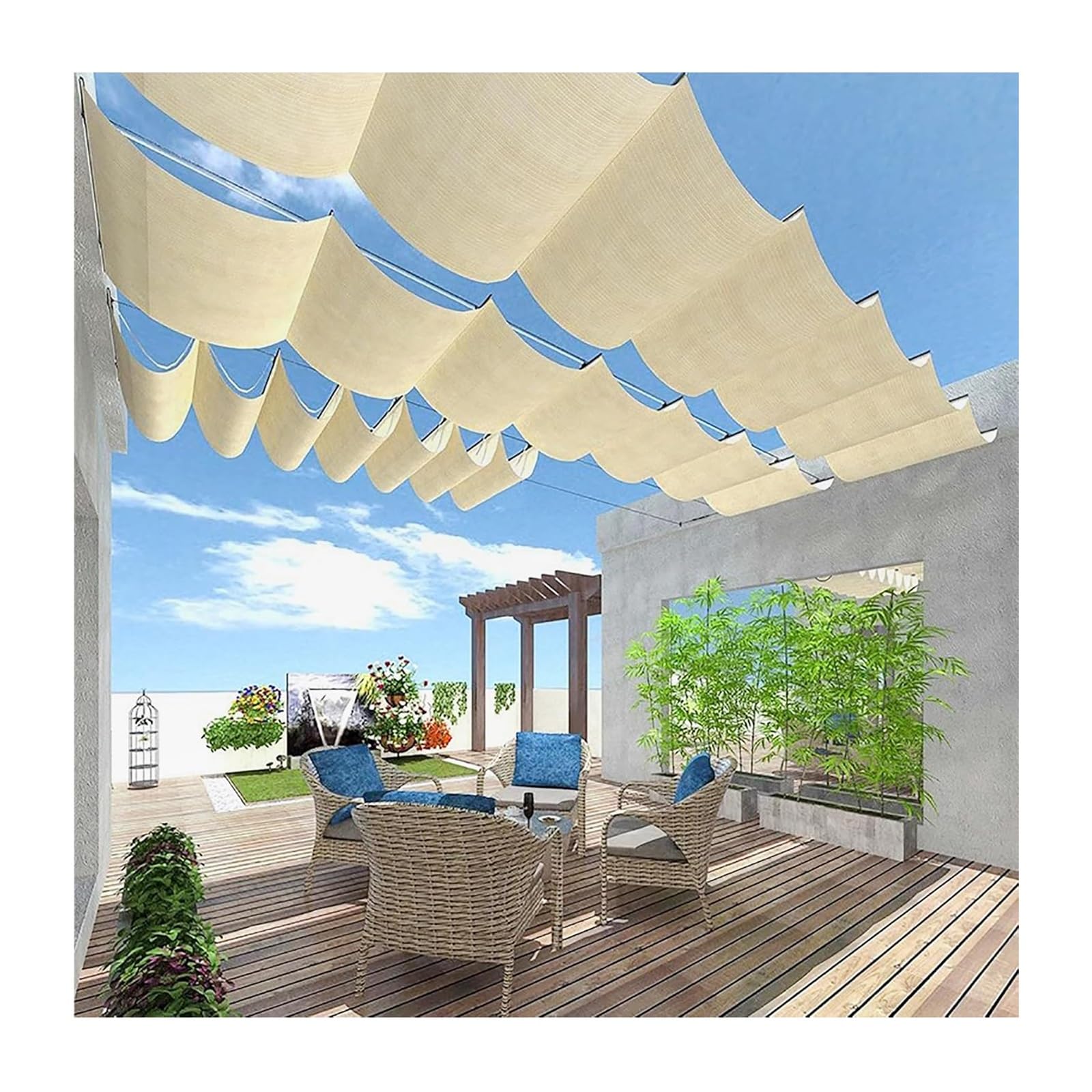 KLGFBDC Retractable U Shape Wave Sunshade CanopyWaterproof Outdoor Sail for Patios Decks Yards GazebosTelescopic Pergola Cover (W: 2.8m/9.18ft)