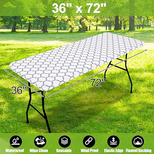 Miniatura 184 de Smiry - Mantel rectangular para mesa de pícnic, impermeable, elástico, ajustable para mesas de 6 pies de vinilo con parte trasera de franela Verde