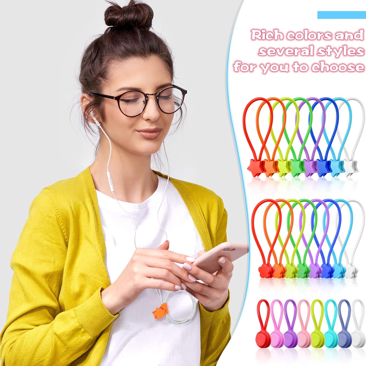 32 Pcs Magnetic Cable Ties 7.5 Inch Silicone Magnet Twist Ties Reusable Silicone Cord Clips for Bundling, Organizing, Holding Cable Wire Cord to Fridge Home Car Office, Delicate Style