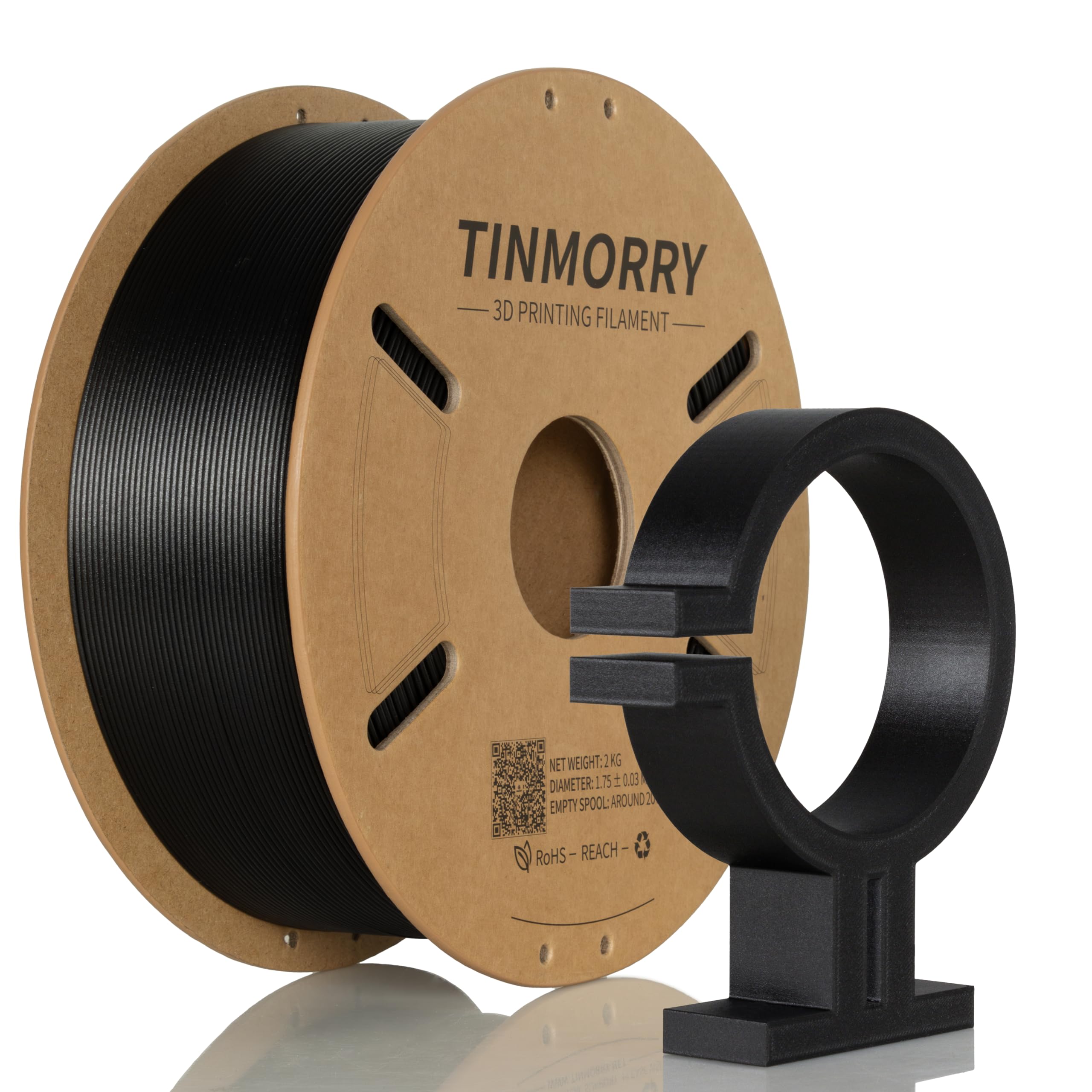 2KG Kohlefaser PETG Filament 1.75mm, TINMORRY Rapid PETG-CF 3D-Druck Filament für FDM 3D-Drucker, 1 Große Spule, Schwarz