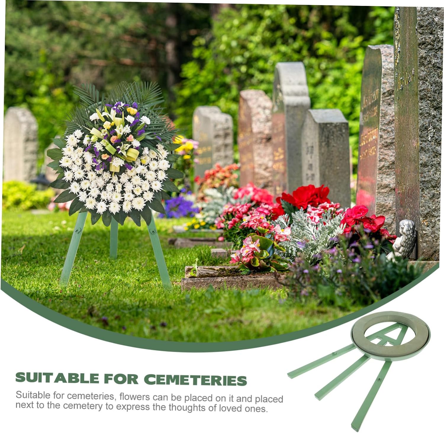 Kisangel 1pc Flower Garland Decorations Flowers Wreath Frame Rack Tripod Holder for Memorial Day Grave Style