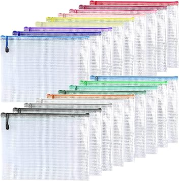 Oaimyy-18 Pcs-3"x 5"-Plastic Mesh Zipper Pouch Document Folders Bag Zipper Zip File Folders Puzzle Storage Bags for Office Supplies, Travel,Organizing Storage-Multicolor