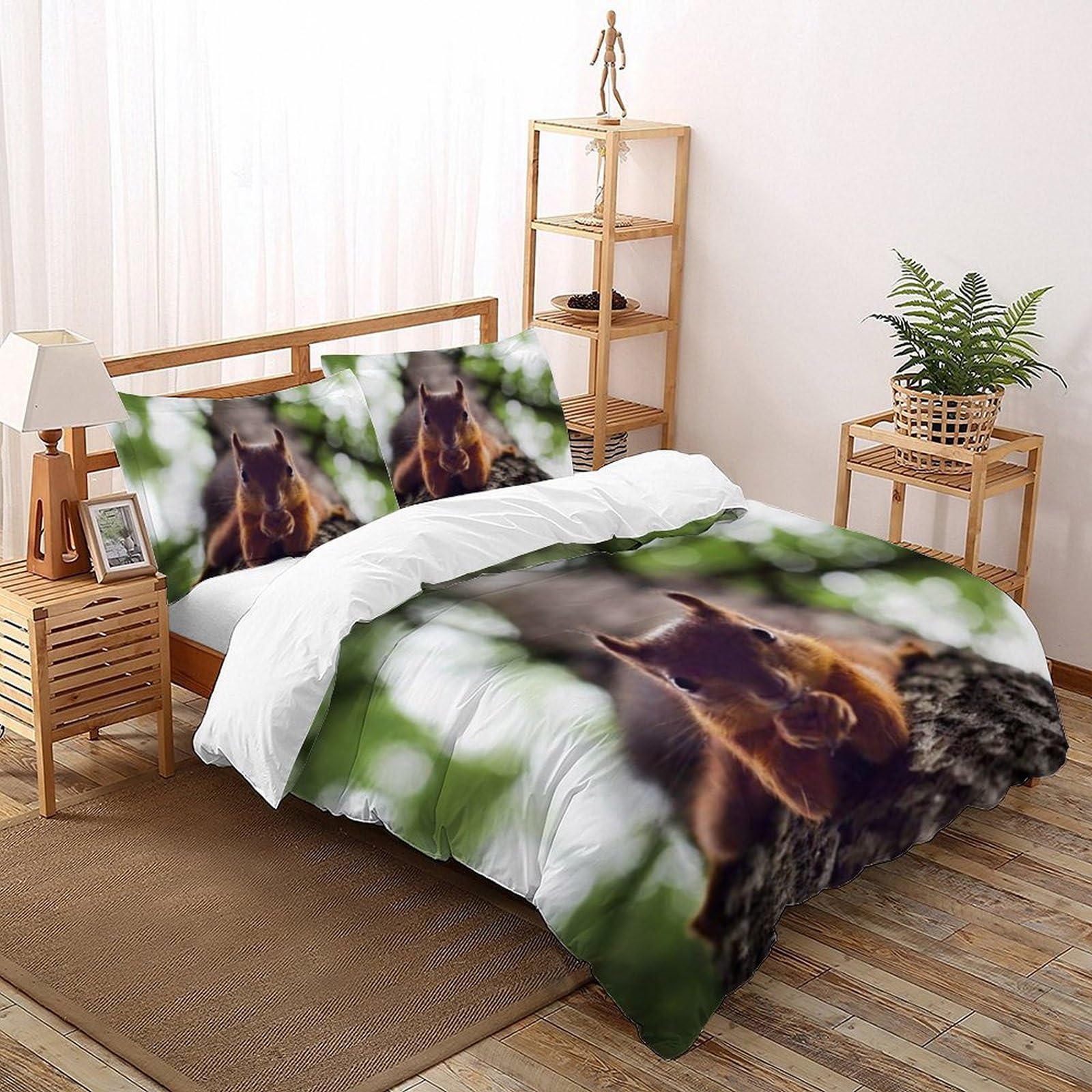 Housse de couette King 220x240cm motif animaux de la forêt écureuils imprimé 3D