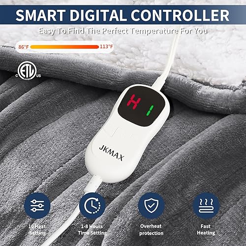 Miniatura 3 de Manta eléctrica con calefacción, manta eléctrica de 72 x 84 pulgadas para cama, manta térmica con 5 niveles de calefacción y apagado automático de 4