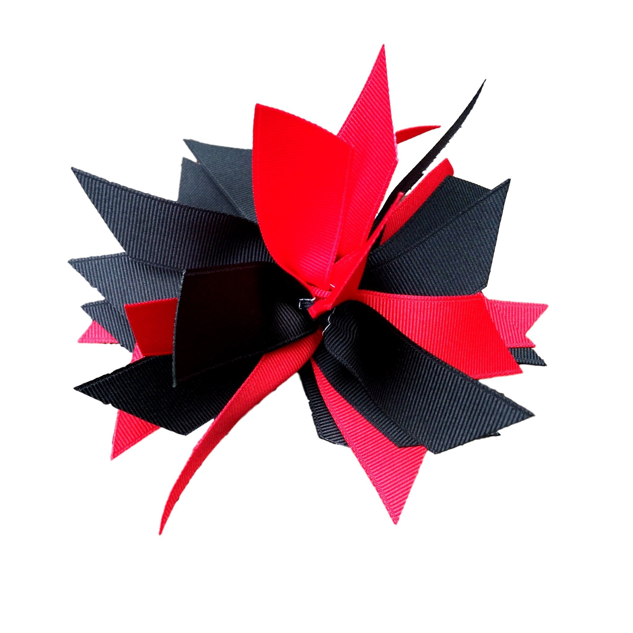 Victory Bows Spiky Pom Pom Grosgrain Hair Bow- The Sandra Red and Black- Made in the USA French Clip ULT100