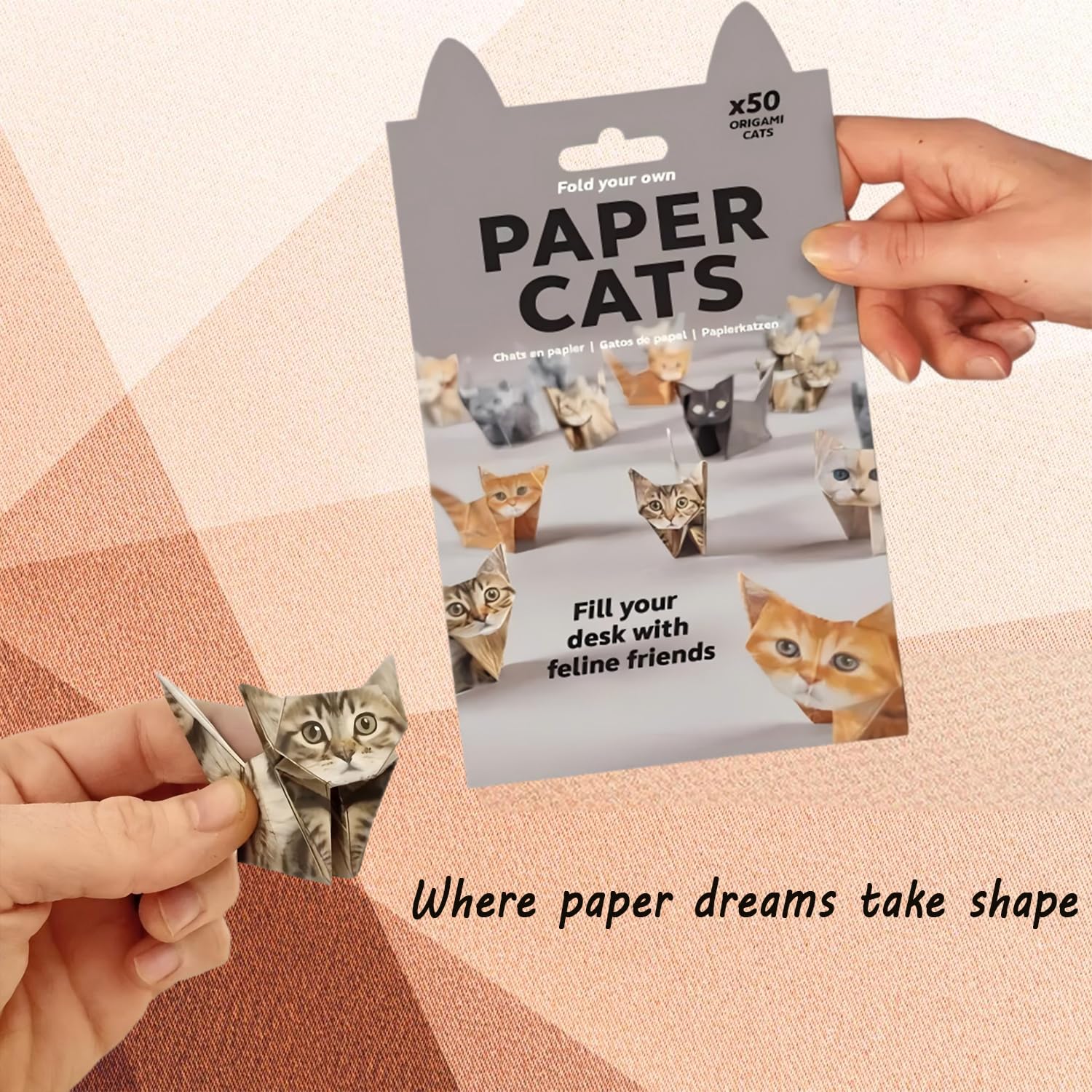 Origami For Kids DIY Paper Cats, 50 PCS 3D Cat Origami Paper Craft Kit, Decorative Paper Craft Set Funny Diy Pet Papercrafts Adults Kids Creative Origami Animal Kit Cra Origami Kit