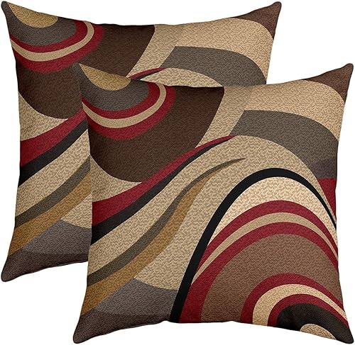 Paquete de 2 fundas de almohada decorativas de color rojo burdeos, fundas de cojín geométricas cuadradas y grises para sofá, dormitorio, sala de