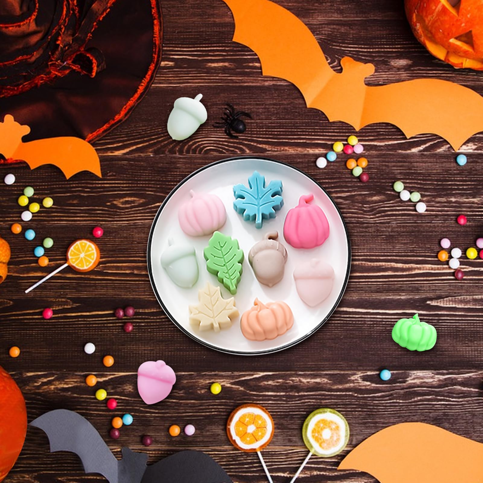 Moules à Fondant D'automne, Moules à Bonbons En Slicone, Feuilles D'érable De Citrouille D'automne, Moules à Pralines En Silicone Pour Chocolat, Bonbons, Gelée, Chocolats (2PCS-A