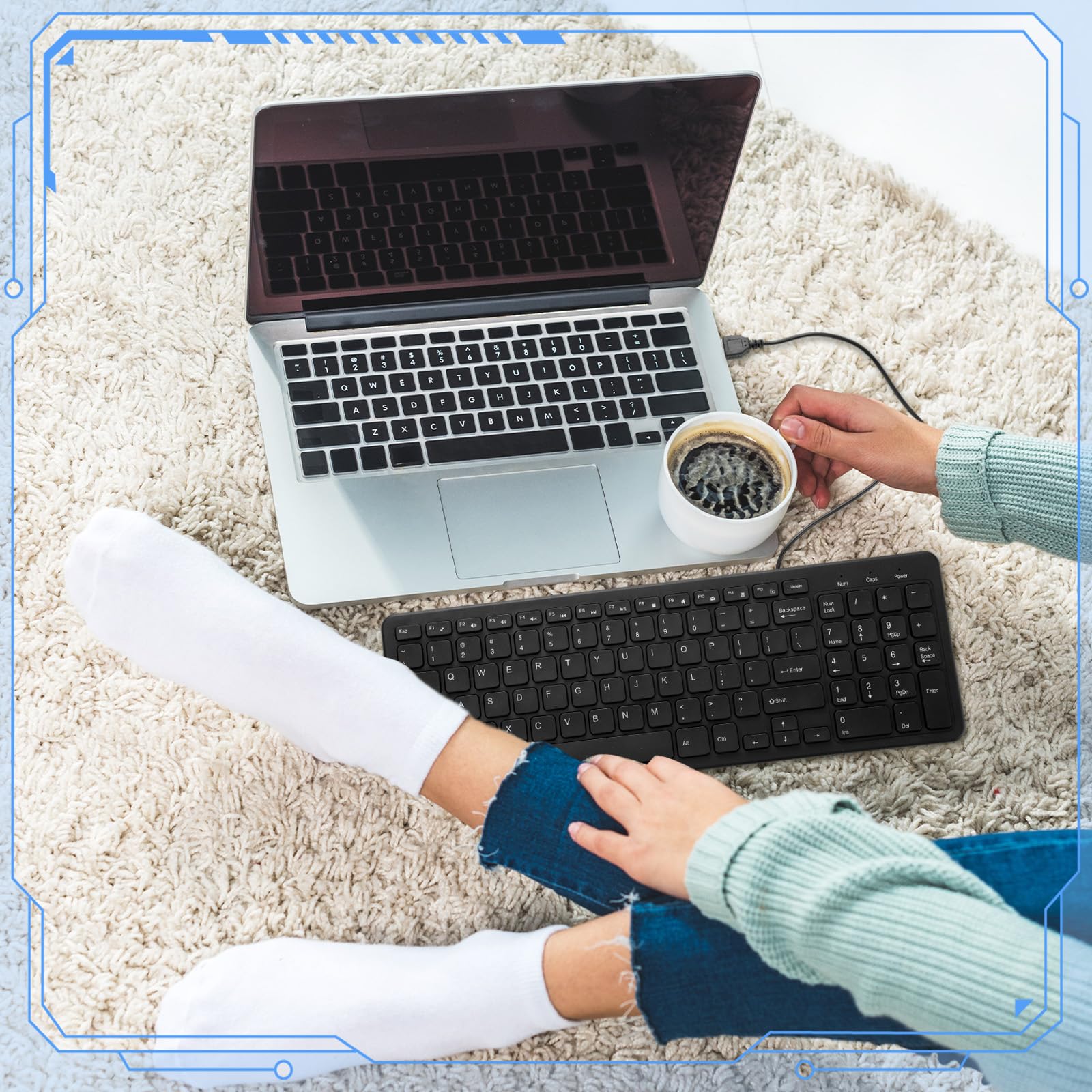 Kanayu 16 tastiere con cavo, sottile, a basso profilo, USB, connettività, tastiere per computer, compatibile con PC/laptop/Windows, colore nero