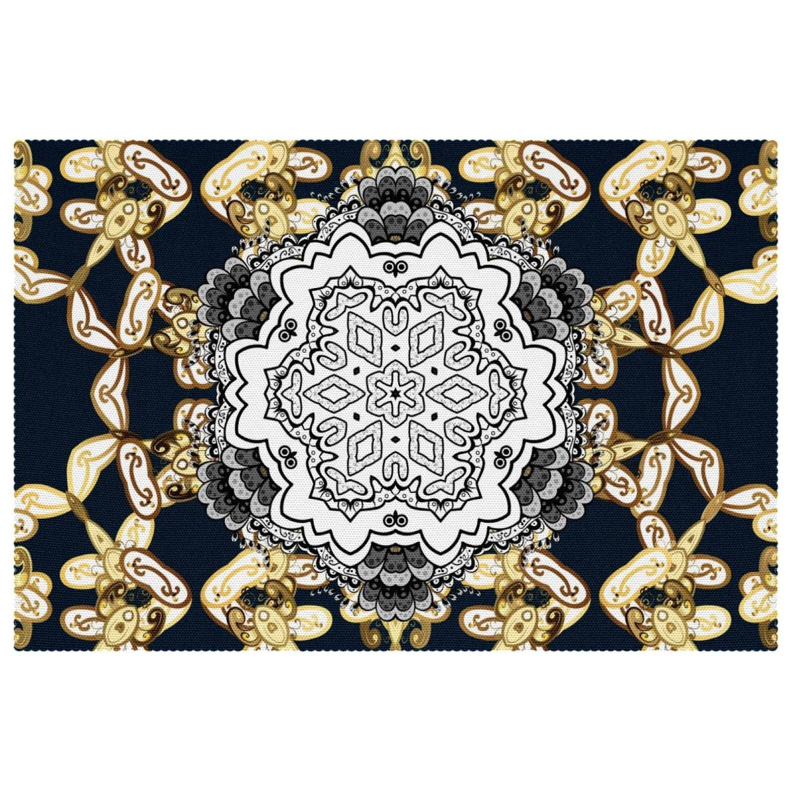 Set de table mandala haut de gamme avec fleurs dorées et fond sombre lot de 6