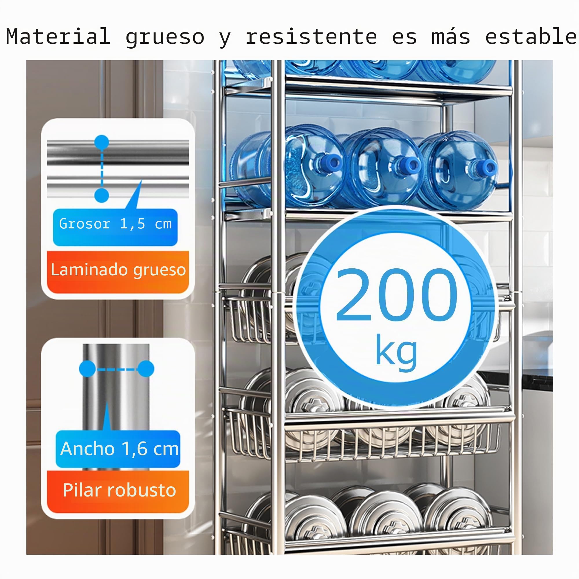 Carrito Carro Cocina de Acero Inoxidable 304 Auxiliar con Ruedas, con almacenamiento de ruedas, cesta de malla, estante de carro de despensa para almacenamiento de frutas, verduras, cebollas y papas (