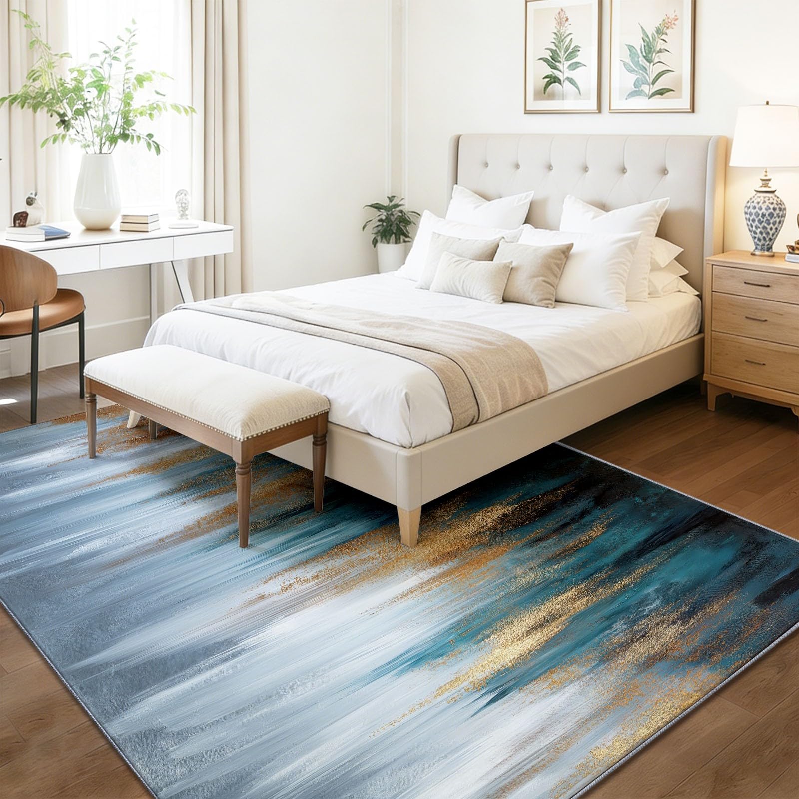 Nowoczesne linie tekstury miękki dywan z krótkim włosiem, niebieski 80 x 150 cm Można prać w pralce antypoślizgowy dywan do salonu sypialnia kuchnia krzesło dla dzieci sypialnia
