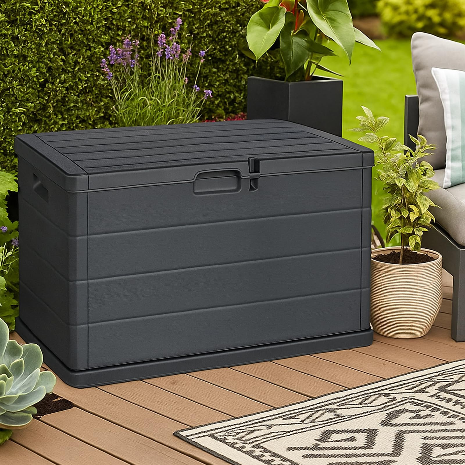 URBNLIVING 200L Large Lockable Garden Storage Box - Outdoor Chest for Cushions, Tools, Toys - Polypropylene Build, Ventilated Design, Built-in Handles, Easy Assembly, Durable & Space-Saving — view 3