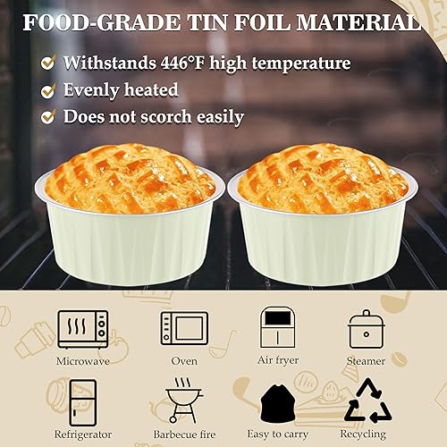 Miniatura 46 de 50 moldes para hornear con tapas, mini moldes de aluminio de 4 onzas con tapas, moldes desechables, moldes individuales para tartas, forros