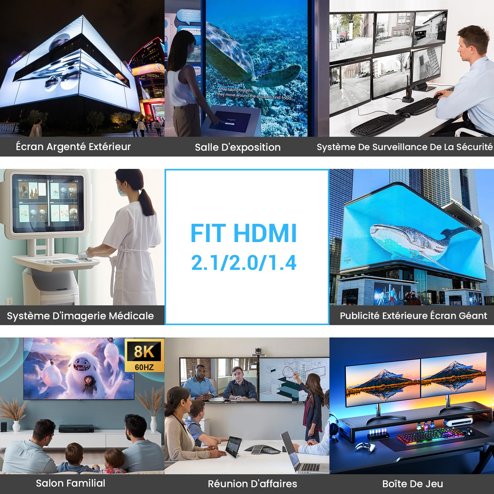 Etseinri Câble HDMI 2.1 2M, Certifié 48Gbps Ultra Haute Vitesse 4K 240Hz 8K 60Hz HDCP 2.3 eARC HDR10+ Dolby Vision pour PC Moniteurs Gaming HDTV