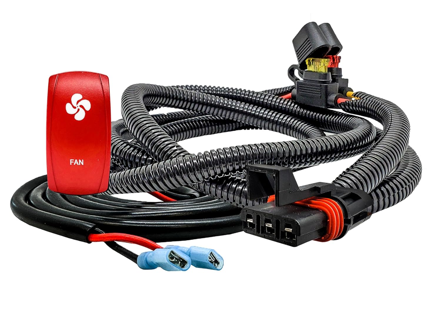 OZ-USA 10ft. Pulse Power Bus Bar Plug Wire Harness Kit On/Off Fan Red Rocker Switch Compatible with Polaris Xpedition XP ADV Ultimate Northstar Premium