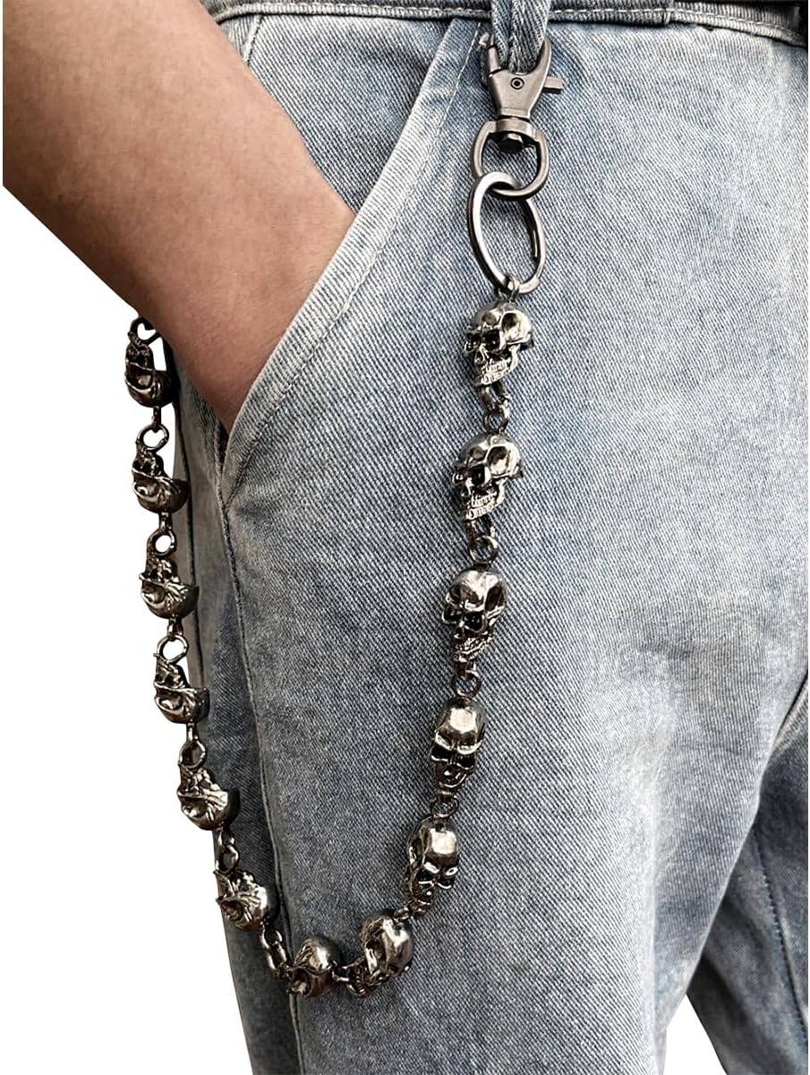 Skull Wallet Chains for Men Pants Chain Jean Chains Belt Chain Biker Chain Skull Chains Halloween Costumes Decor Pocket Chains Punk Heavy Goth Accessories