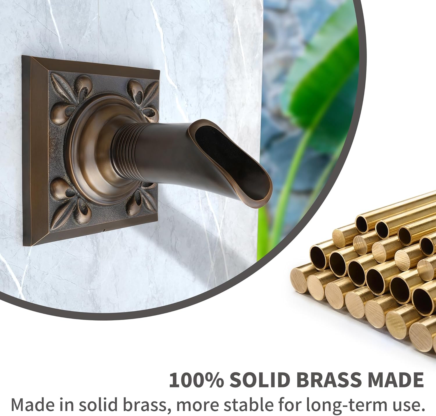 Solid Brass Waterfall Spout Scupper Made Exquisite Handcrafted, Water Fountain Spillway Luxury Landscape Decor for Pools, Ponds, Water Walls (7.59 inch)