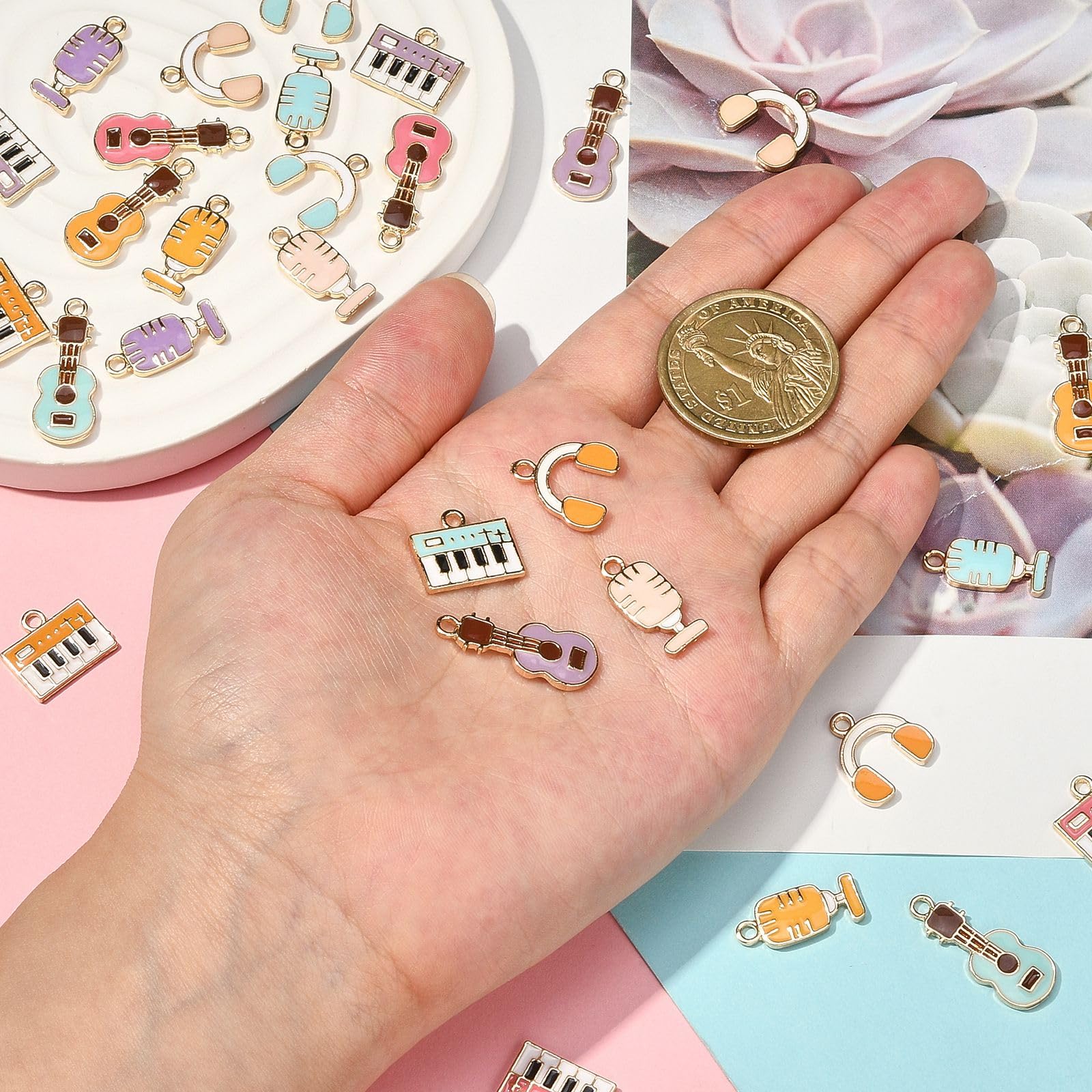 Stiesy 32Pcs Enamel Instrument Charms Pendants Music Theme Charms Earphone Guitar Microphone Dangle Charms for Jewellry Making DIY Crafts - Image 4