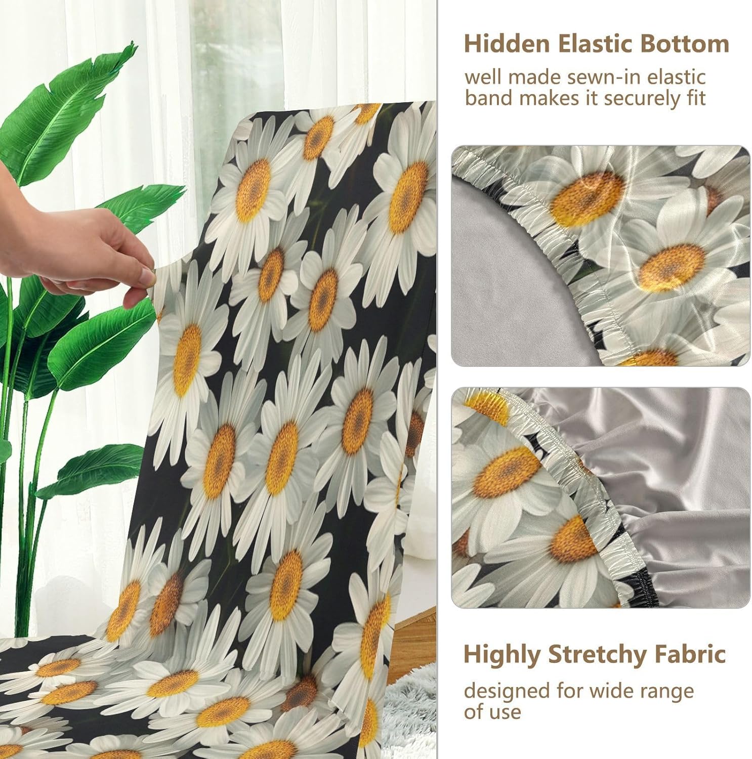 ALAZA Chair Covers for Dining Room, Daisy Flower Spring Floral Stretch Chair Cover Sets Chair Protector Removable Washable for Ktichen Restaurant Hotel
