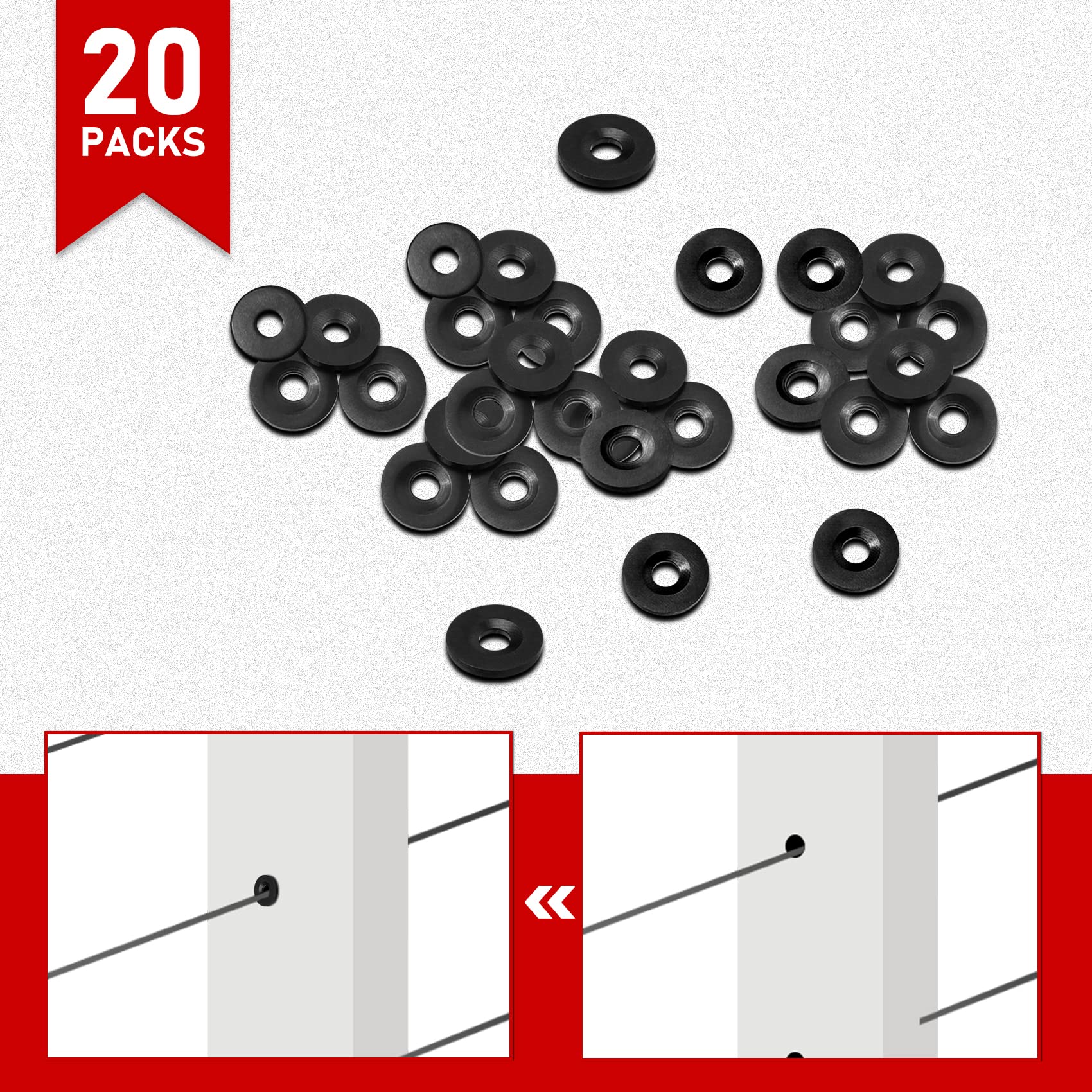 Snapklik.com : 20 Pack Black Cable Railing Kit Adhesive Grommet For 1/8 ...