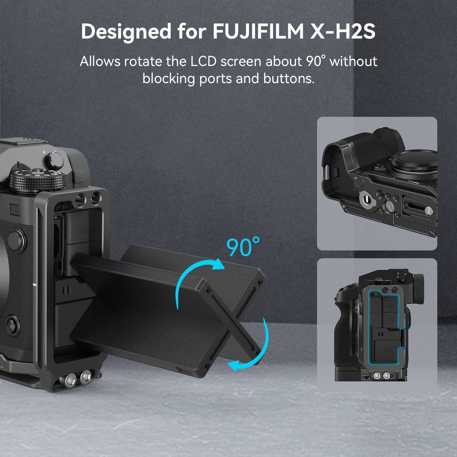 (Versione Aggiornata) SMALLRIG X-H2 / X-H2S L Bracket per FUJIFILM X-H2 / X-H2S con Piastra a Sgancio Rapido Integrata per Arca-Swiss, Passaggio Rapido Tra Ripresa Orizzontale e Verticale - 3928B