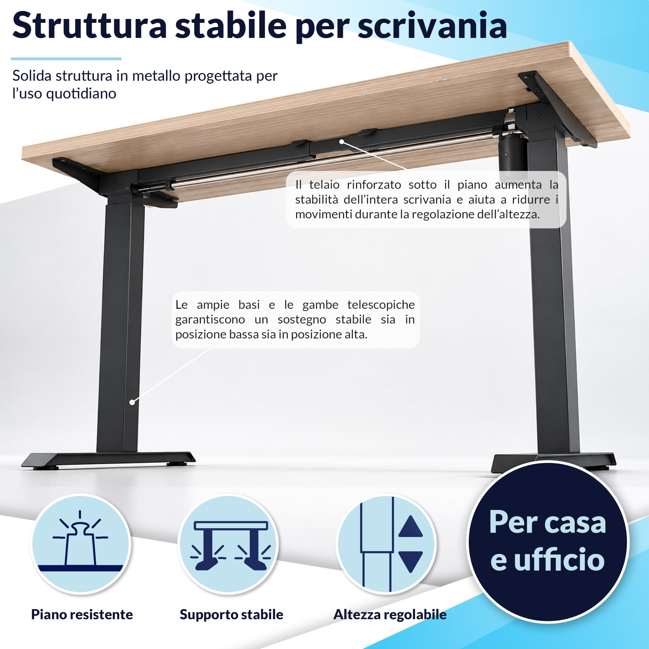 POKAR Scrivania Regolabile in Altezza Elettrica 160x80 cm | Piano Massiccio 25mm | Pannello Memory, USB-C e USB-A | Scrivania Motorizzata per Smart Working | Telaio Nero, Piano Quercia Craft Oro